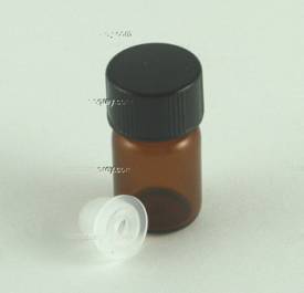 Amber glass vial,  5/8 dram, 1/16 oz, 1.9ml,  w/orifice reducer, black cap