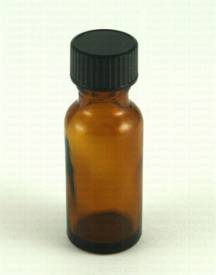 Amber Boston round 1/2 oz. glass bottle w/black cap (18/400)