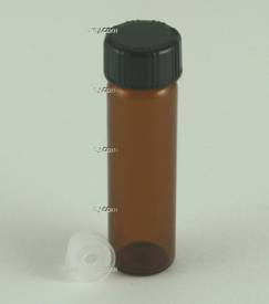 Amber glass vial, 2 dram, 1/4 oz. 7.6 ml  w/orifice reducer, black cap