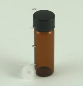Amber glass vial, 1 dram, 1/8 oz, 3.8 ml, w/orifice reducer, black cap