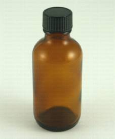 Amber Boston round 2 oz. glass bottle w/black cap (20/400)