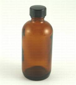Amber Boston round 4 oz. glass bottle w/black cap (22/400)