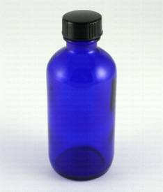 Cobalt blue glass 4 oz. Boston round bottle w/black cap (24/400)
