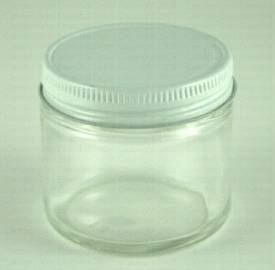 Jar, glass, white metal cap, 2 oz.