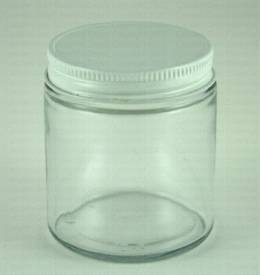 Jar, glass, white metal cap,  4 oz.