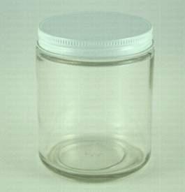 Jar, glass, white metal cap, 16 oz.