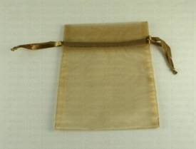Sheer bag, antique gold, 5x7 ribbon string. (B952-29)