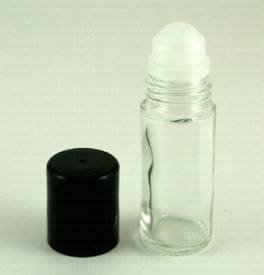 Roll-on clear 1 oz., glass bottle, black cap