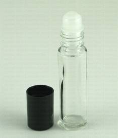 Roll-on clear, 1/3 oz., glass bottle, black cap