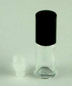 Roll-on clear, 1/8 oz., glass bottle, black cap